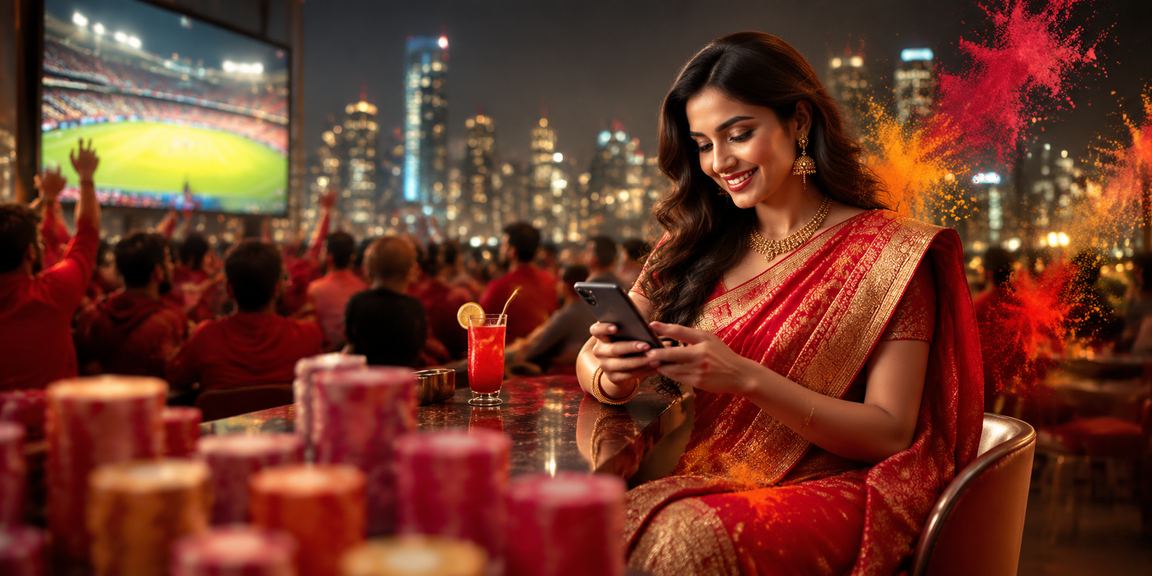 Indian woman using mobile app for online betting deposit